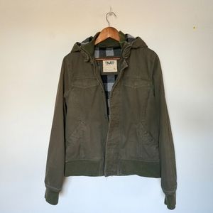 TNA maverick hooded bomber jacket in olive green